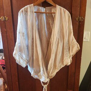 Free People Cream Tie-Front Blouse